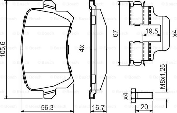 BOSCH 0 986 494 731 - Комплект спирачно феродо, дискови спирачки vvparts.bg