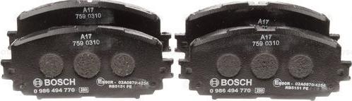 BOSCH 0 986 494 770 - Комплект спирачно феродо, дискови спирачки vvparts.bg