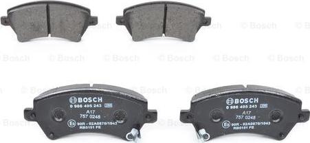 BOSCH 0 986 495 243 - Комплект спирачно феродо, дискови спирачки vvparts.bg