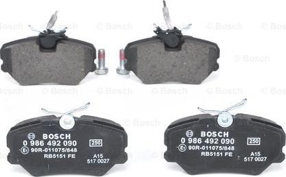 BOSCH 0 986 492 090 - Комплект спирачно феродо, дискови спирачки vvparts.bg