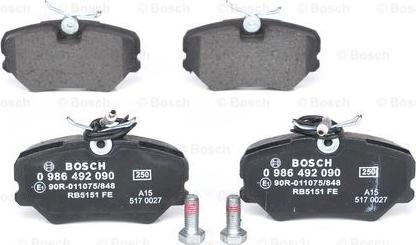 BOSCH 0 986 492 090 - Комплект спирачно феродо, дискови спирачки vvparts.bg