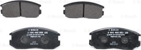 BOSCH 0 986 460 980 - Комплект спирачно феродо, дискови спирачки vvparts.bg