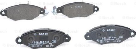 BOSCH 0 986 424 455 - Комплект спирачно феродо, дискови спирачки vvparts.bg