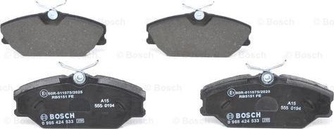 BOSCH 0 986 424 533 - Комплект спирачно феродо, дискови спирачки vvparts.bg