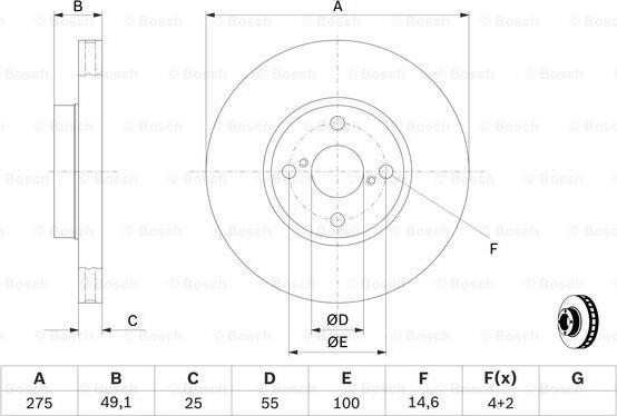 BOSCH 0 986 479 245 - Спирачен диск vvparts.bg