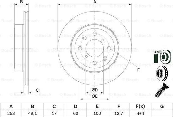 BOSCH 0 986 479 E75 - Спирачен диск vvparts.bg