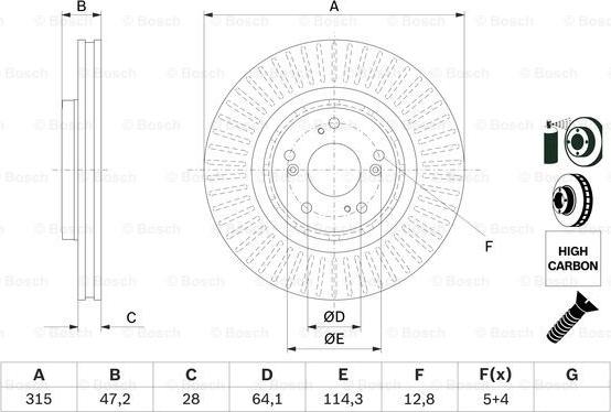 BOSCH 0 986 479 F12 - Спирачен диск vvparts.bg