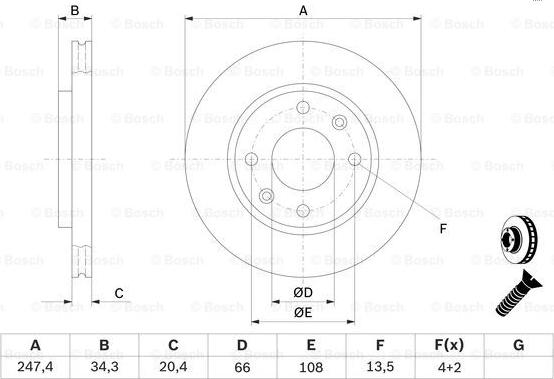 BOSCH 0 986 479 B32 - Спирачен диск vvparts.bg