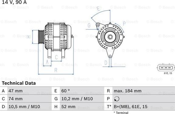 BOSCH 0 986 041 190 - Генератор vvparts.bg