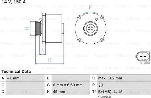 BOSCH 0 986 041 750 - Генератор vvparts.bg