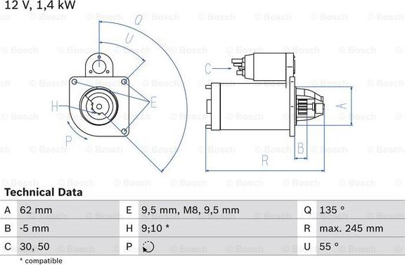 BOSCH 0 986 014 590 - Стартер vvparts.bg