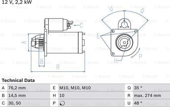 BOSCH 0 986 015 090 - Стартер vvparts.bg