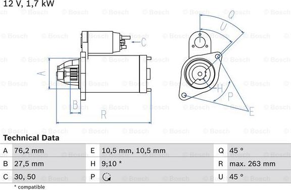 BOSCH 0 986 018 070 - Стартер vvparts.bg