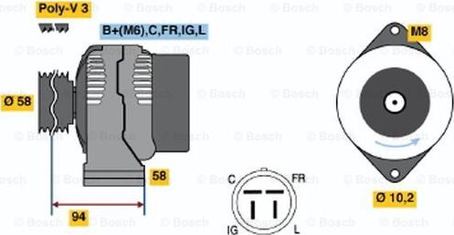 BOSCH 0 986 038 551 - Генератор vvparts.bg