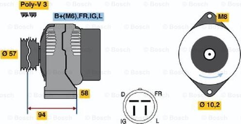 BOSCH 0 986 038 571 - Генератор vvparts.bg