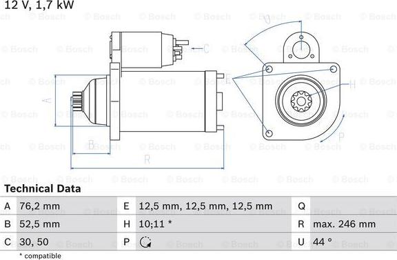 BOSCH 0 986 020 250 - Стартер vvparts.bg