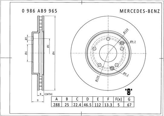 BOSCH 0 986 AB9 965 - Спирачен диск vvparts.bg