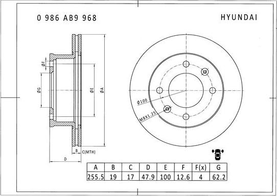 BOSCH 0 986 AB9 968 - Спирачен диск vvparts.bg