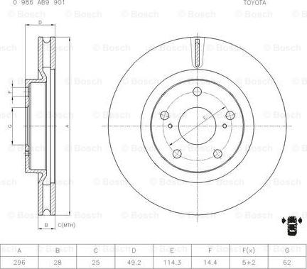 BOSCH 0 986 AB9 901 - Спирачен диск vvparts.bg