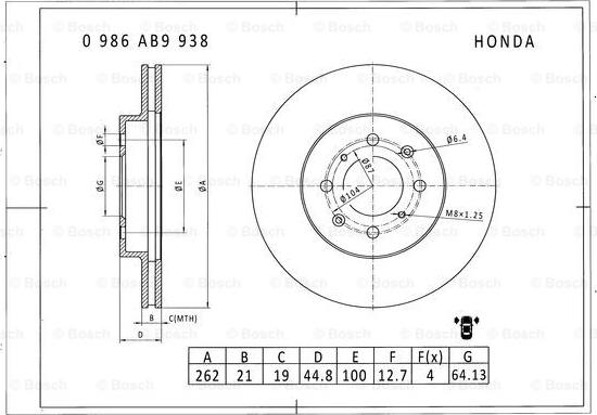 BOSCH 0 986 AB9 938 - Спирачен диск vvparts.bg