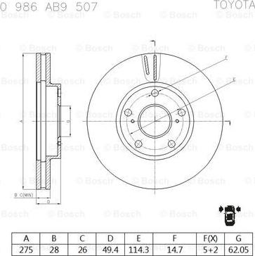 BOSCH 0 986 AB9 507 - Спирачен диск vvparts.bg