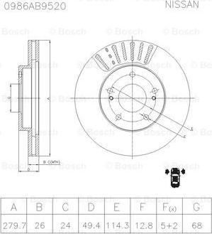 BOSCH 0 986 AB9 520 - Спирачен диск vvparts.bg