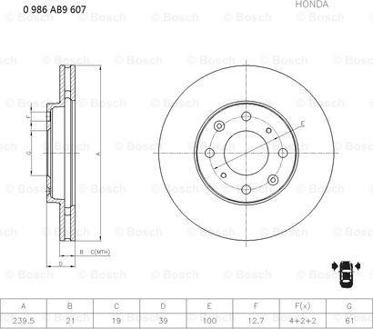 BOSCH 0 986 AB9 607 - Спирачен диск vvparts.bg