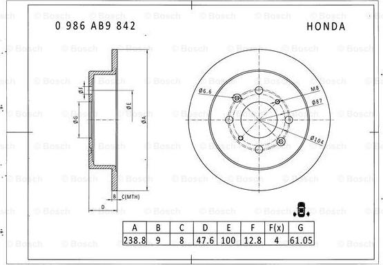 BOSCH 0 986 AB9 842 - Спирачен диск vvparts.bg