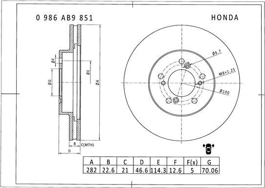 BOSCH 0 986 AB9 851 - Спирачен диск vvparts.bg