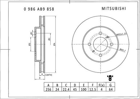 BOSCH 0 986 AB9 858 - Спирачен диск vvparts.bg