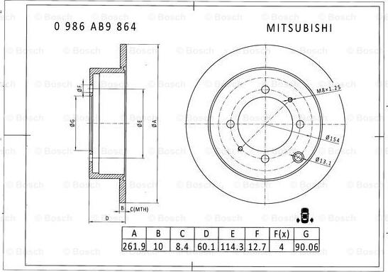 BOSCH 0 986 AB9 864 - Спирачен диск vvparts.bg