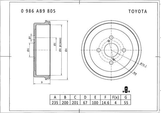 BOSCH 0 986 AB9 805 - Спирачен барабан vvparts.bg