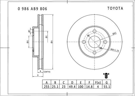 BOSCH 0 986 AB9 806 - Спирачен диск vvparts.bg