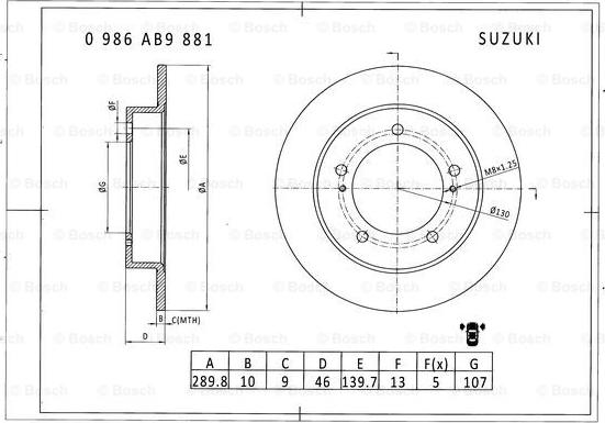 BOSCH 0 986 AB9 881 - Спирачен диск vvparts.bg