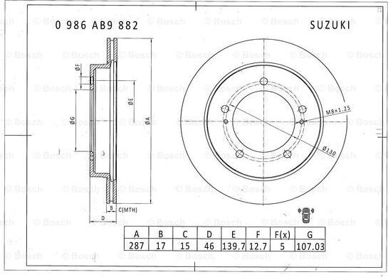 BOSCH 0 986 AB9 882 - Спирачен диск vvparts.bg