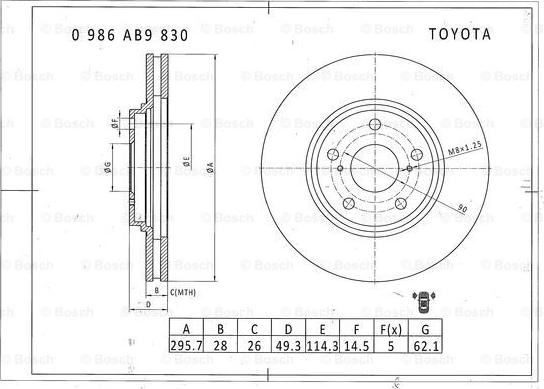 BOSCH 0 986 AB9 830 - Спирачен диск vvparts.bg