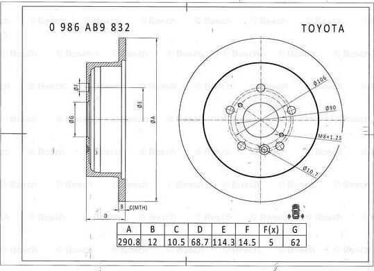 BOSCH 0 986 AB9 832 - Спирачен диск vvparts.bg