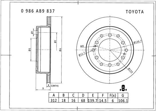 BOSCH 0 986 AB9 837 - Спирачен диск vvparts.bg