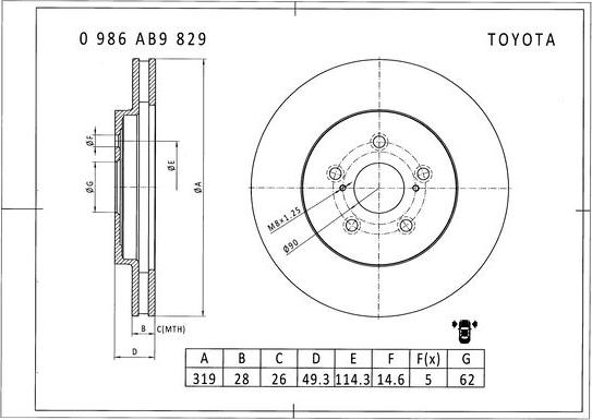 BOSCH 0 986 AB9 829 - Спирачен диск vvparts.bg