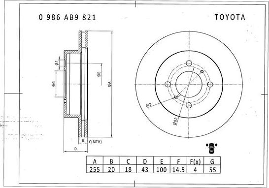 BOSCH 0 986 AB9 821 - Спирачен диск vvparts.bg