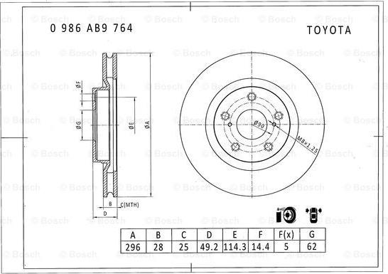 BOSCH 0 986 AB9 764 - Спирачен диск vvparts.bg