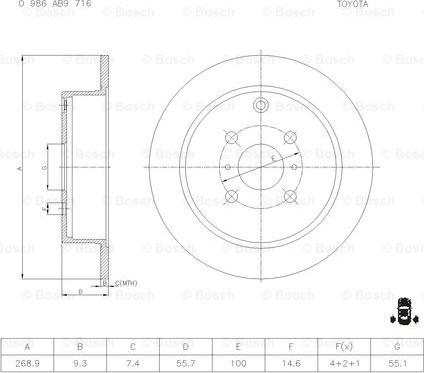 BOSCH 0 986 AB9 716 - Спирачен диск vvparts.bg