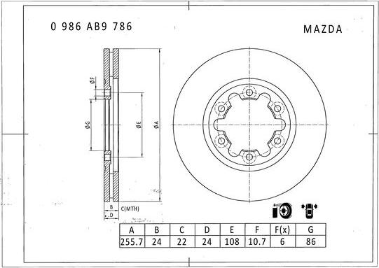 BOSCH 0 986 AB9 786 - Спирачен диск vvparts.bg