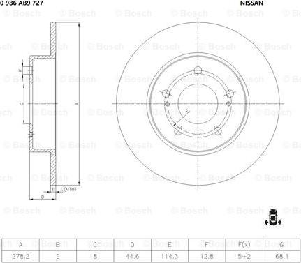 BOSCH 0 986 AB9 727 - Спирачен диск vvparts.bg