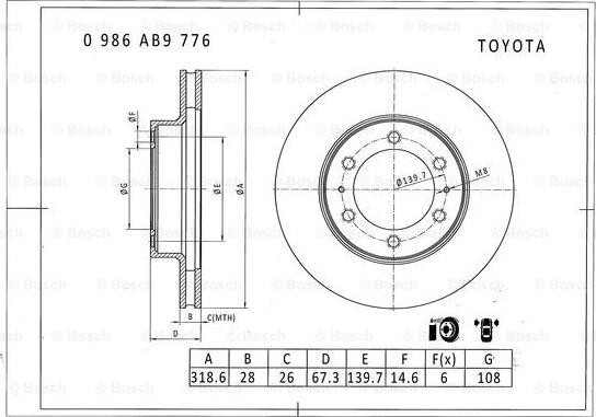 BOSCH 0 986 AB9 776 - Спирачен диск vvparts.bg