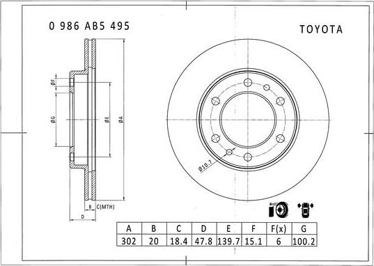 BOSCH 0 986 AB5 495 - Спирачен диск vvparts.bg