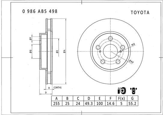 BOSCH 0 986 AB5 498 - Спирачен диск vvparts.bg