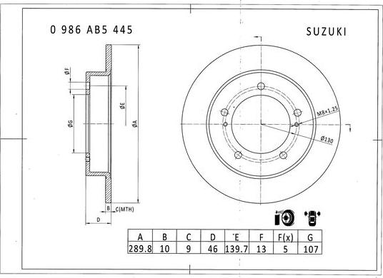 BOSCH 0 986 AB5 445 - Спирачен диск vvparts.bg