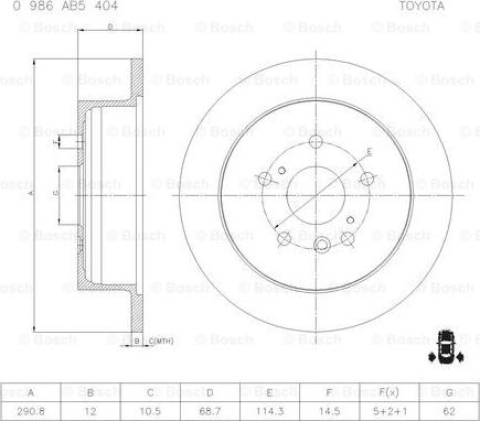 BOSCH 0 986 AB5 404 - Спирачен диск vvparts.bg