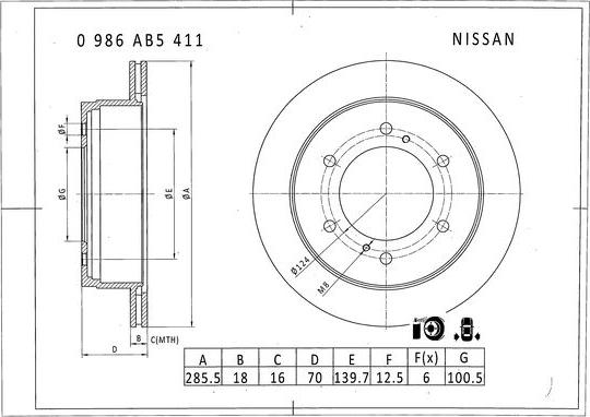 BOSCH 0 986 AB5 411 - Спирачен диск vvparts.bg